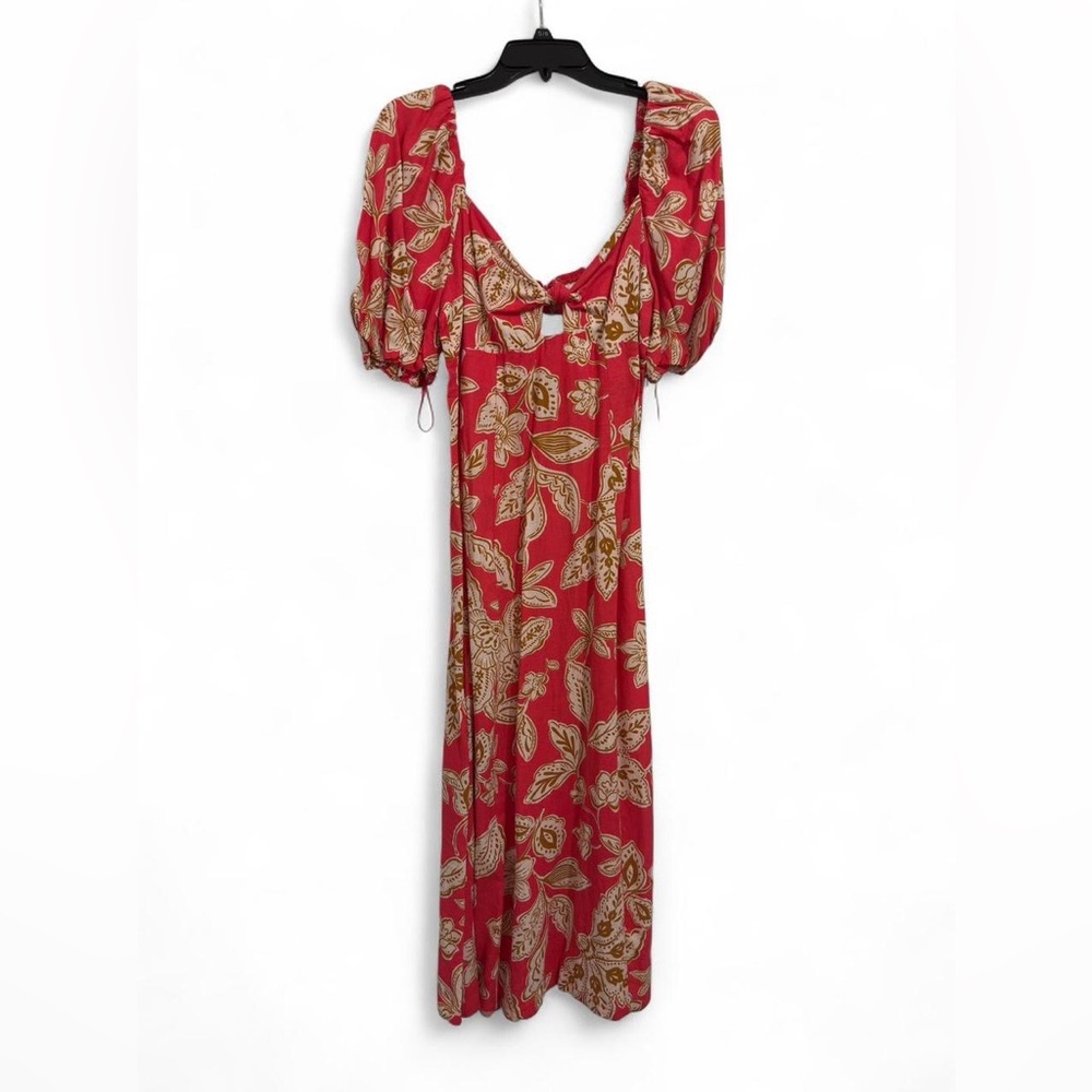 Every Brand Paisley Cocktail Puff Sleeve Midi Dress Tie front Zipper Back Size M